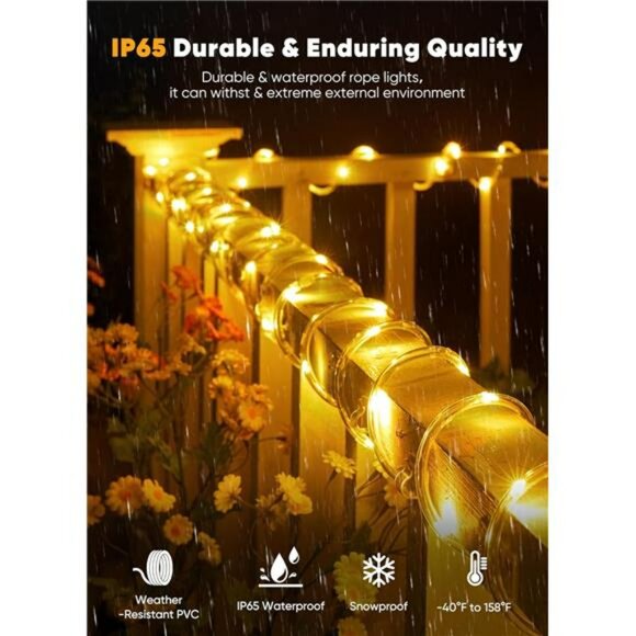 solar rope lights outdoor waterproof 39ft warm white led string garden patio dec - Picture 2 of 7